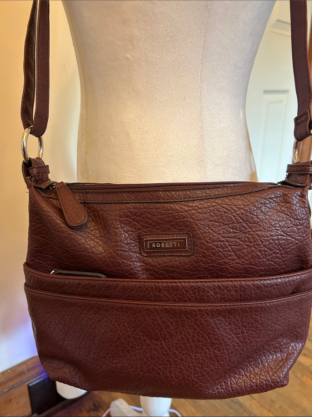 Rosetti Burgundy Textured Leather Crossbody Bag Silver hardware EUC